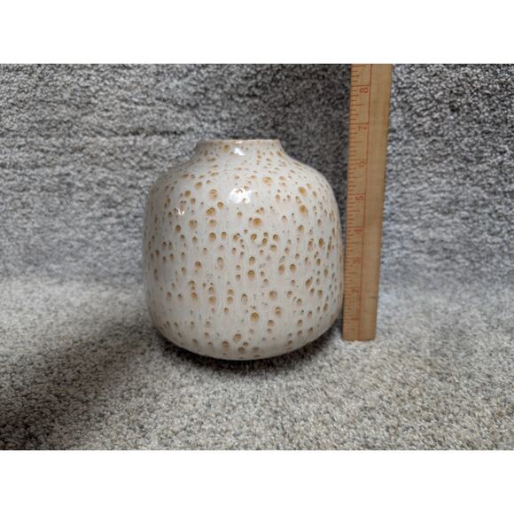Vintage MCM pottery Vase Textured Cream Tan Pottery Lava Glaze Ceramic Brutalist - Picture 9 of 10